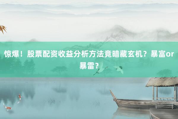 惊爆！股票配资收益分析方法竟暗藏玄机？暴富or暴雷？
