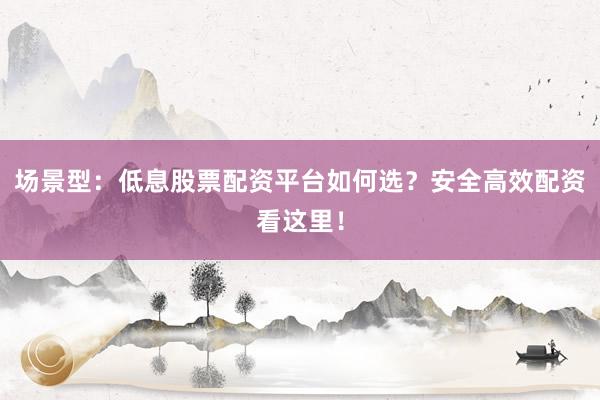 场景型：低息股票配资平台如何选？安全高效配资看这里！