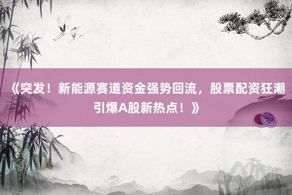 《突发！新能源赛道资金强势回流，股票配资狂潮引爆A股新热点！》