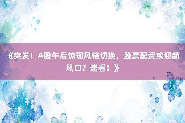 《突发！A股午后惊现风格切换，股票配资或迎新风口？速看！》