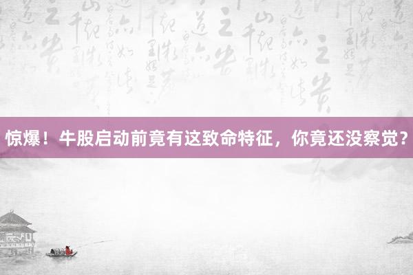 惊爆！牛股启动前竟有这致命特征，你竟还没察觉？