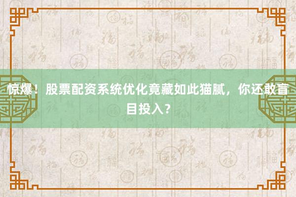 惊爆！股票配资系统优化竟藏如此猫腻，你还敢盲目投入？
