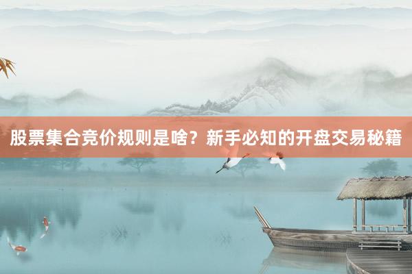股票集合竞价规则是啥？新手必知的开盘交易秘籍