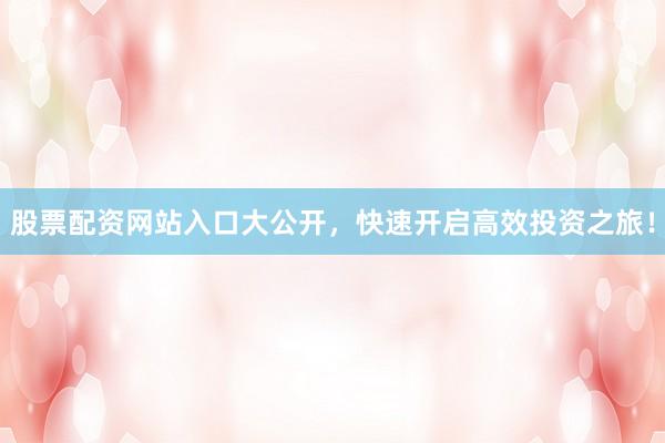 股票配资网站入口大公开，快速开启高效投资之旅！