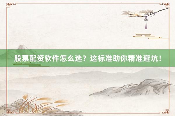 股票配资软件怎么选？这标准助你精准避坑！