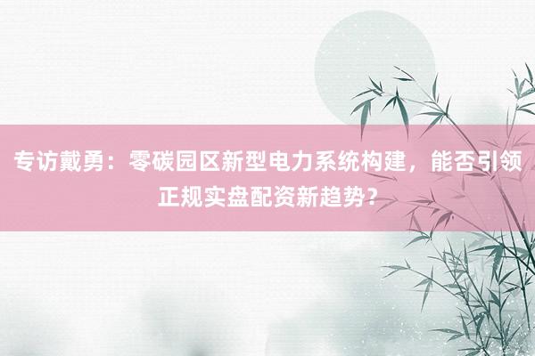 专访戴勇：零碳园区新型电力系统构建，能否引领正规实盘配资新趋势？